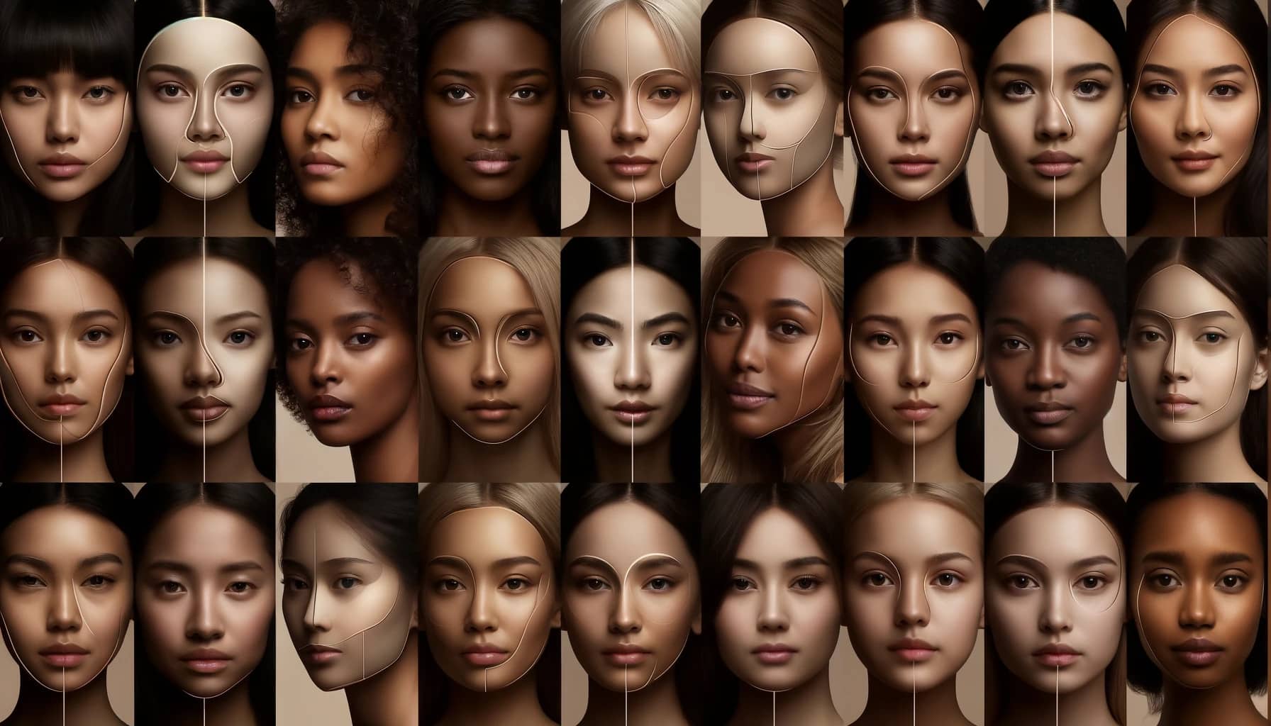 A diverse collection of women's face shapes
