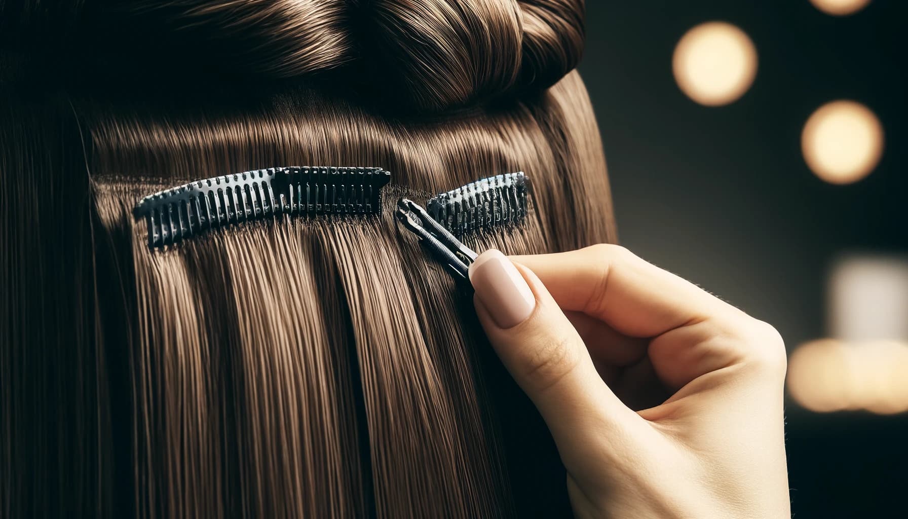 Clip-In Extensions Being Applied To A Woman's Head