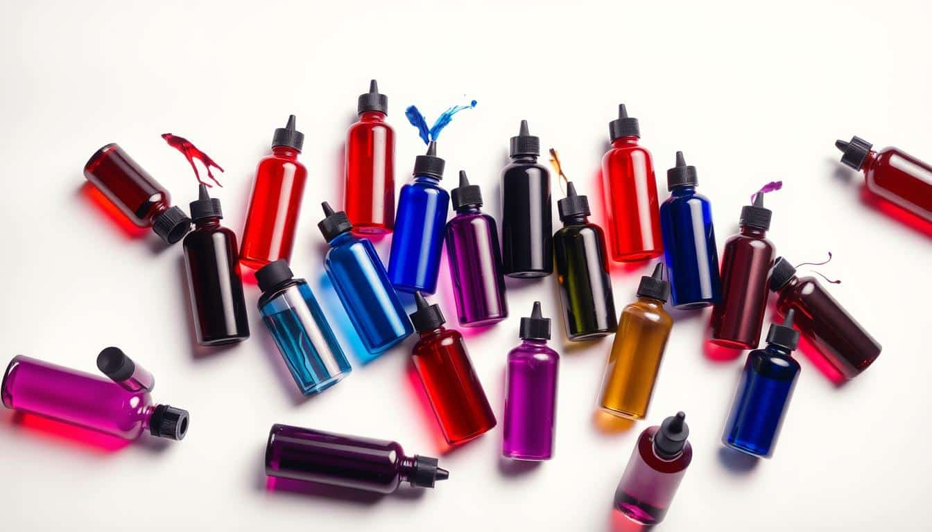 A vibrant array of semi-permanent hair dye bottles